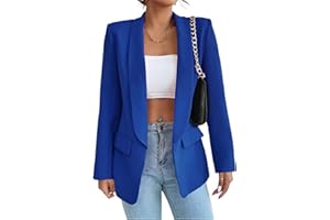 Gerrit Women's Suit Sporty Elegant with Pockets Lapels Suit Jacket Open Front Cardigan Plain Slim Business Long Sleeve Office Jacket Chic Blazer for Wedding