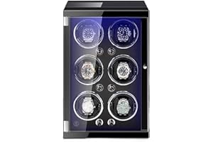 GENERIC Enrollador de reloj para 6 relojes automáticos, caja de exhibición mecánica automática de relojes, desbloqueo de huellas dactilares, iluminación LED, flexible, organizador de almohadas de reloj