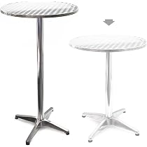 Tavolino Pieghevole In Alluminio Per Esterno - Ripiano In Acciaio Inox Ø60 Cm, Altezza Regolabile 70-110 Cm, Per Bar, Giardino, Casa