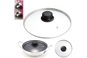 HK ONLINE 32cm Tempered Glass PAN LID & PK2 KNOBS - Replacement Wok, Stock, Casserole, Saucepan Lid (32cm)