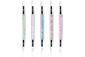 Wosyoodo 5 pcs Silicone Nail Sculpture Pen, Pinceles de Silicona de Doble Cabeza Nail, Herramientas de Dibujo Conjunto para Gel de Uñas con Mango de Diamantes de Imitación
