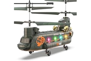VATOS Elicottero telecomandato, 2,4 GHz, trasporto militare RC elicottero con ritenzione in altezza, start/atterraggio, luce LED, esercito RC Elicottero giocattolo per ragazzi e fan militari