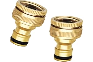 FORIS 2 Pcs Outside Tap Connector Brass Hose Adapter,3/4 and g1/2 in 1 inch Female Threaded Faucet for Kitchen Garden Outdoor GardenaTool for Hosepipe Fittings Metal Connectors Pressure No Leak Structural