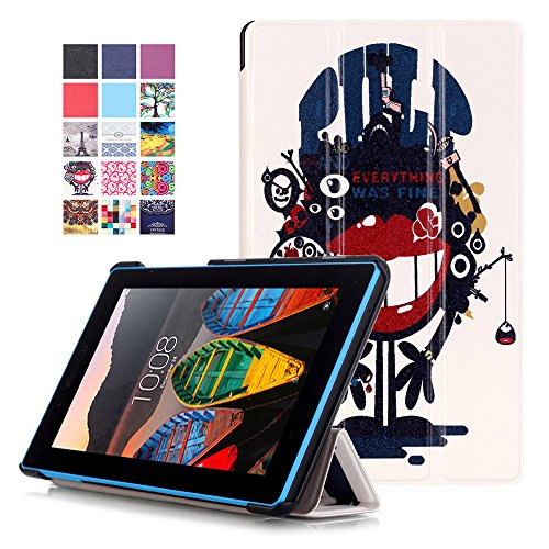 Lenovo TAB3 7 Essential Hülle - Ultra Dünn und Leicht PU Leder Schutzhülle mit Standfunktion für Lenovo TAB3 7 Essential (Lenovo TB3-710F) 7,0 Zoll Tablet 2016 Release, Mund Monster
