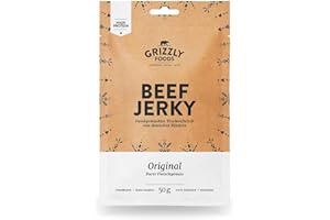 ‎GRIZZLY SNACKS Beef Jerky • Deutsches Rindfleisch • Trockenfleisch vom Rind im Set • 10er-Pack • Original • (10 x 50g = 500g)