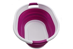 SAMMART 32L zusammenklappbarer Kunststoff-Wäschekorb – Faltbarer Pop-Up-Aufbewahrungsbehälter/Organizer – Tragbare Waschwanne – Platzsparender Wäschekorb/Korb, Wasserkapazität: 24L (1, Weiß/Lila)