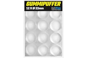 HaftPlus - 12 Stück Elastikpuffer, Anschlagpuffer transparent, Möbelpuffer selbstklebend, Schutzpuffer Anschlagdämpfer, Höhe 5,5mm, Ø 22mm