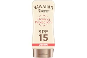 Hawaiian Tropic Glowing Protection Ultra Radiance - Loción Solar Protectora SPF 15, Protege y Suaviza la Piel, Fragancia Frutas Tropicales