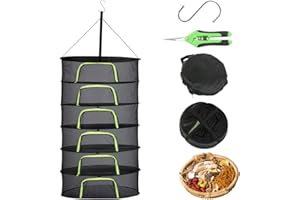 WDKXCN Trockennetz, 6 Lagiges Trockennetz Kräuter mit Reißverschluss, 60 cm Kräutertrockner Hängend, Trocknungsnetz mit Astschere und S-förmige Haken, Trocknungsnetz für Pflanze, Gemüse, und Blumen