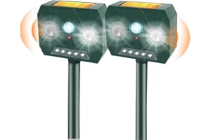 Zucklight Cat Repellent, 2 PCS Solar Powered Animal Scarer, Ultrasonic Fox Repellent, Quick Fix Ultrasonic Cat Scarer with Ground Stake, Waterproof Motion Sensor Led Flashing Light Repellent