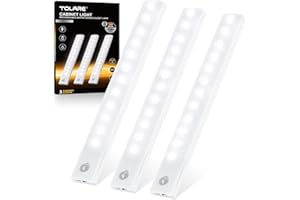 Tolare Luce Armadio, Luci Notturne per Armadio con Sensore di Movimento, Luce a LED USB Ricaricabile con Striscia Magnetica Adesiva, LED Armadio Adatte per Sottopensile Scale Corridoio- Bianco(3 Pack)