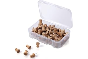 ABEILLO 50 puntine decorative puntina da disegno, con testa in legno, per marcatura e bacheche, con scatola portaoggetti