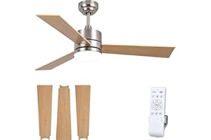 Parrot Uncle Ventilateurs de plafond avec lumières et télécommande Ventilateur de Plafond de Chambre à Coucher avec Lampes LED et Moteur Réversible pour Patios Chambres Salons, 106 cm