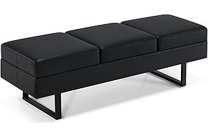 Barberpub 3 posti per salone spa, larghezza 153 cm, banc d'attesa parrucchiere, imbottito per camera, da letto per soggiorno, arredamento parrucchiere W513 (Nero/Finta Pelle)