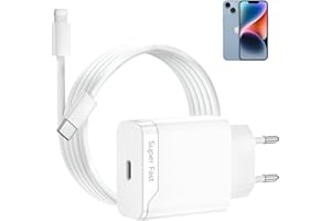 BERLS Chargeur Rapide pour iPhone 11, 13, 13 Pro, 13 Pro Max, 13 Mini, 14, 14 Pro, 14 Pro Max, 14 Plus, 12, 12 Pro, 12 Pro Max, 12 Mini, 11 Pro, 11 Pro Max, 20W Adaptateur Prise Secteur et Câble de Charge