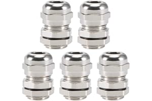 sourcing map M12x1.5 Presse-étoupe 3mm-6.5mm Fil Trou Imperméable Metal Joint Réglable Contre-écrou avec Rondelle 5Pcs