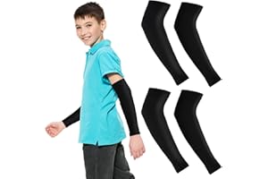 Telooco 2 Paar Sonnenschutz Ärmel Kinder UV Armschutz Ärmlinge Anti-Rutsch Unterarmschoner Sommer Armstulpen Kinder Sonnenschutz Kühlung Armlinge für Jungen Mädchen (Schwarz, Weiß)