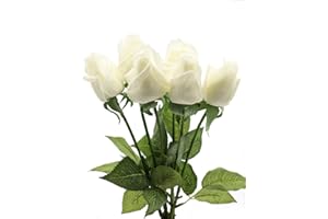 CCUCKY 6 Pezzi Fiori Artificiali Rose, Fiori di Seta con Tocco Reale e Foglie Verdi, Perfetti per Matrimonio, Anniversario, Casa, Ufficio, Decorazione Fai-da-Te (Bianco)