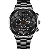 Orologio Uomo Acciaio Inox Quarzo – Quadrante 41 Mm Con Numeri Romani, Diamanti, Giorno E Data, Impermeabile 30m, Regalo - 3