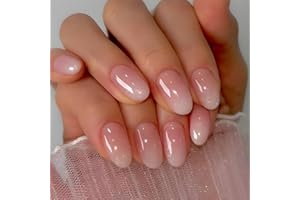 Unghie Finte Corte MouyouGlow,Ovale Rosa Gradiente Bianche Sfumatura Press on Nails con Colla,Glossy Pink Ombre White Acryl Fake Nails