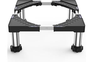 DEWEL Verstellbare Waschmaschinen Untergestell, Podest für Waschmaschine und Trockner, Bärenlast 350kg, Einstellbare Breite 44.5-67cm, Erhöhung Höhe 18cm-22cm, Schwarz