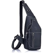 BULLCAPTAIN Men's Genuine Leather Sling Bag, Water Resistant, Anti Theft, For Travel, Hiking