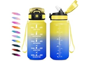 KOLLYKOLLA Borraccia 500ml, a Prova di Perdite, Bottiglia Bambina con Cannuccia, Bottiglia Acqua Sportiva con Indicatore del Tempo, Motivazionale Borraccia per Bambini, Campeggio, Scuola, Ufficio, Lavoro