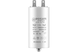 VOLET TECH Condensateur 10 uF pour Moteur Monophasé - Utilisation pour Kärcher, Pompe de Piscine, Porte de Garage - 425/450V/475V - Condensateur de Démarrage/Permanent avec Cosses 6,4mm