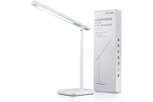 PEWVON Lampada da Scrivania Senza Fili Ricaricabile a LED Portatile da Tavolo Multifunzione Magnetica 3 Modalità 6 Intensità Touch Dimmerabile Luce notturna Lettura Studio Lavoro Emergenza