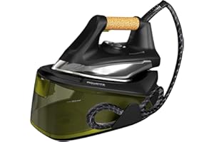 Rowenta Easy Steam Centro planchado alta presión 6 bares, golpe de vapor 270 g/min, vapor continuo 110 g/min suela Airglide con depósito de 1.4 L y Modo Eco, Negro/Verde
