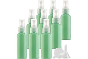 PQPAUTY TIANZD 12 Piezas 50 ml Opaco Verde B Botellas Spray Pulverizador Plástico Botes Spray Vacios, Bomba en Spray de Niebla Fina Atomizador Pequeño para Perfume Viaje con 1 Embudo