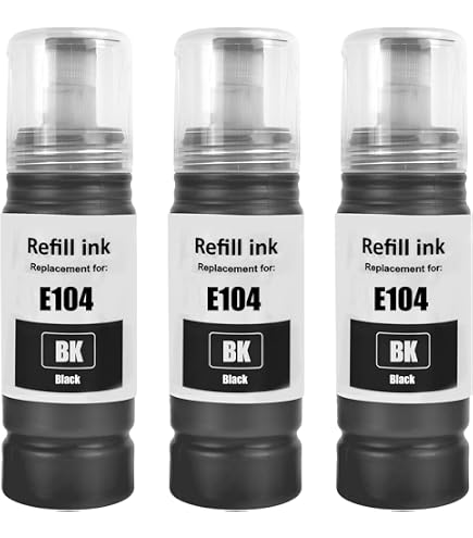 Encres Compatibles E104 Pour Imprimantes Epson ET-série - Lot 4 Flacons (Noir, Cyan, Magenta, Jaune) - 70 Ml Chacun - 3