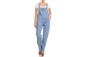 Anna-Kaci Womens Vintage Wash Straight Leg Denim Overalls with Pocket Bib