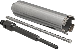 BTEC Diamant Betonbohrkrone mit 180mm Nutzlänge für Kernbohrungen in Beton, Mauerwerk Ziegel, Poroton uvm. SDS-plus lang (200mm) Aufnahme und Zentrierbohrer Ø 52 mm