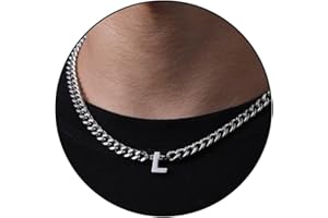 Esmoly Kette Herren Kette mit Buchstaben A-Z Silber Gold Schwarz Buchstaben Kette Edelstahl Anhänger Halsketten 6.5mm Necklace Men 18+2 Inches Geburtstage Geschenke für Männer Junge