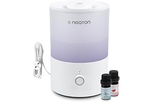 Noaton Essential Luftbefeuchter, 2 ätherische Öle inklusive, 3,3L Top-fill, 33H Laufzeit, 7-Farben-Nachtlicht, Leiser Raumluftbefeuchter, 360°Drehbare, für Kinderzimmer und Pflanzen Schlafzimmer