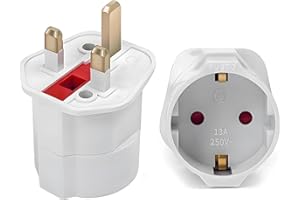 LA BRODÉE European to UK Plug Adaptor 1Pack, Travel Adapter Eu to UK Plug Adapter with 13A Fuse 2 Pin to 3 Pin Plug Adapter for Converter from France, Italy,Spain,Germany to UK White