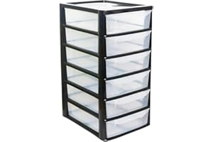 SIDSONS 6 Drawers Storage Unit, A4 Plastic Storage Drawers, Desktop Table top Organiser Storage Tower Unit for Home, School, Office, Bedroom & Living Room Height 57cm, Width 28cm, Depth 35cm