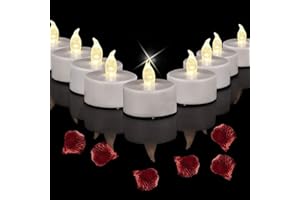BENEVE Candele a LED, 50 pezzi, senza fiamma, luce bianca calda realistica e luminosa, funzionamento a batteria, luci tealight durevoli per matrimoni, vacanze, feste, decorazioni per la casa