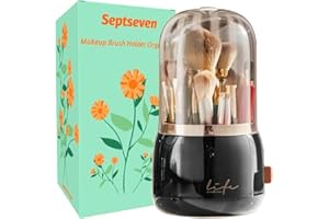 septseven Organizador de maquillaje cosmético, organizador de pinceles giratorio 360° con tapa, estante de cosméticos, organizador de cosméticos para decoración de habitaciones, tocador, dormitorio,