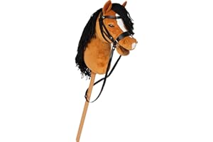 small Foot Hobby Horse braun „Melodie“, Steckenpferd mit abnehmbaren Holzstab und frisierbarer Mähne, inkl. Halfter, Trense & Führstrick, für Kinder ab 3 Jahren, 12716