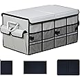 Beauenty 66L Foldable Car Trunk Storage Organizer with Al-alloy Handles, Antislip Bottom, Reflective Strip, Durable Collapsible Cargo Storage Box Car Boot Organiser for SUV, Car, Sedan (66L+White)