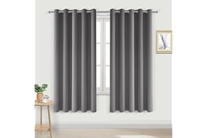 DWCN Blackout Curtains for Bedroom - Thermal Insulated Light Blocking Eyelet Window Curtains for Living Room 66 x 54 inch Length，Grey，2 Panels
