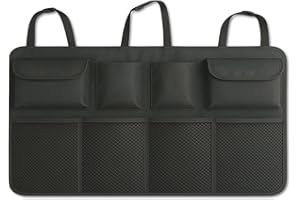 VEHIRIE Car Boot Organiser, Seat Back Protectors Children's Travel Storage Bags, Waterproof Premium 1680D Oxford Fabric with 8 Pockets - Boot Tidy＆Clean