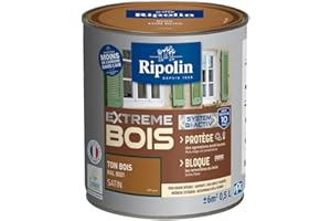 RIPOLIN - Peinture pour Bois Intérieur/Extérieur - Sans Sous-couche Ultra-couvrant - Résiste aux Intempéries, UV et Chocs - Protège et Magnifie - Lessivable - Satin - 0,5L - Ton Bois