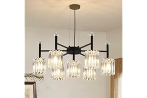 Ganeed Moderne Kristall Kronleuchter Deckenleuchte Matt Metall Schmiedeeisen Vintage Lampe Hohe Verstellbare Hängende Rustikale Innenleuchte Mit Kristallschirm Schwarz 7 Lichter