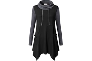 Amrto Damen Tunika Longpullover Turtleneck Langarm Shirts Bluse Casual Pullover Mit Taschen Lange Sweatshirt mit Asymetrischem Saum