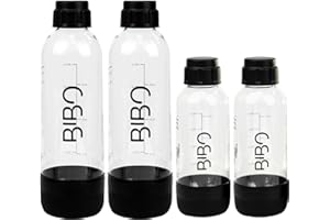BIBO WATER BIBO 1L & 500ml Bottle x 2, Reusable BPA-Free Sparkling Water Bottle | Replacement Accessories Compatible with BIBO Sparkling Soda Maker for Carbonated Fizzy Drinks, Black