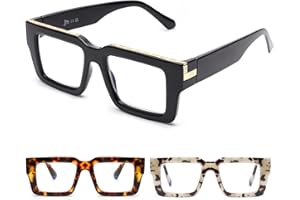 JM Oversized Reading Glasses for Women Men with Spring Hinge, Fashion Square Blue Light Blocking Computer Readers 3 Pack