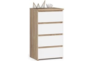 ‎AKORD AKORD | Kommode mit 4 Schubladen| Rollschubladen | Schubladenschrank Kleiderschrank | Sideboard mit Ablage | Robust | Universal Design | Sonoma Eiche | Weiß